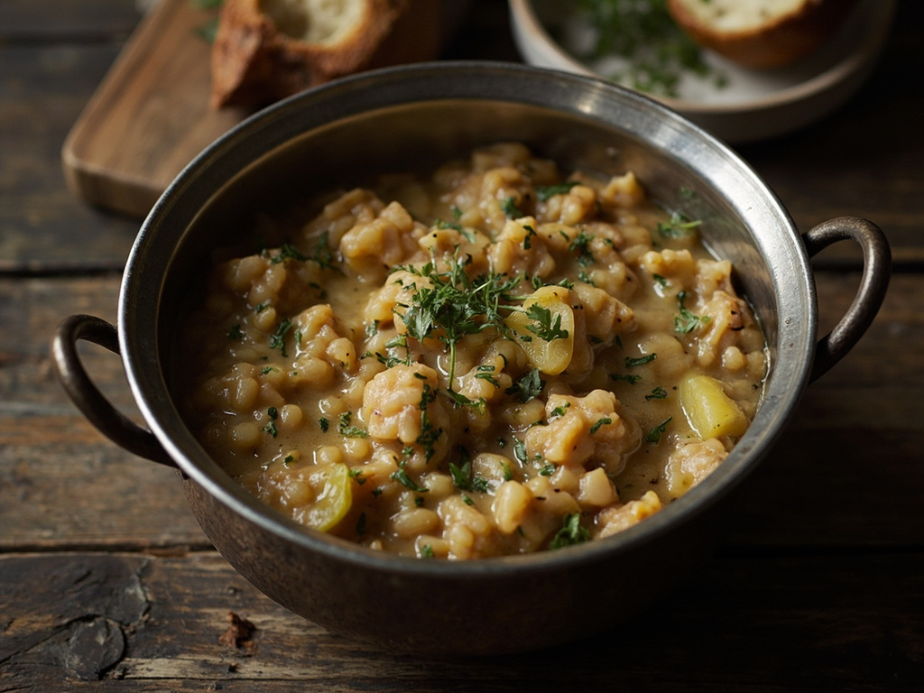 Pottage d'orge aux poireaux et fines herbes