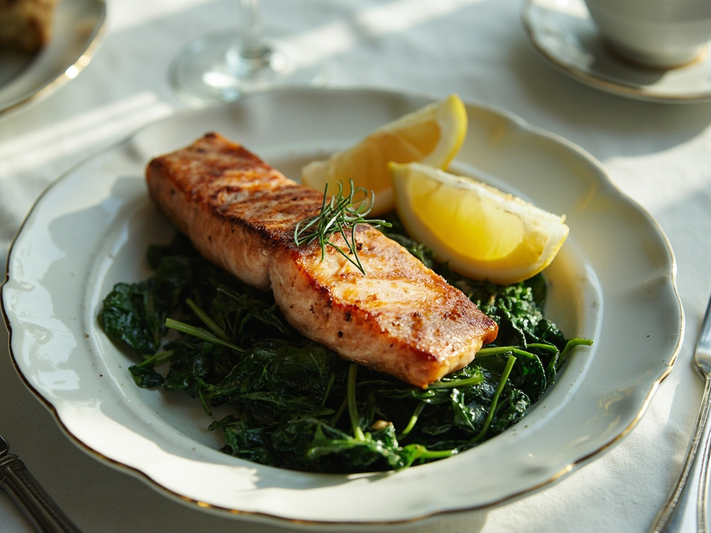 Saumon grillé et épinards, à la façon frugale de la reine