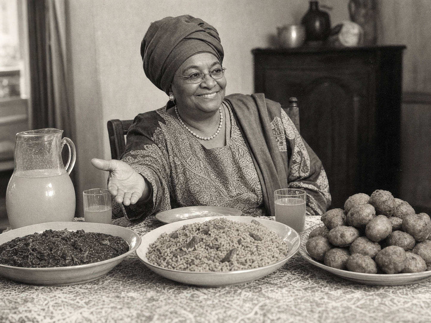 Ellen Johnson Sirleaf at the table