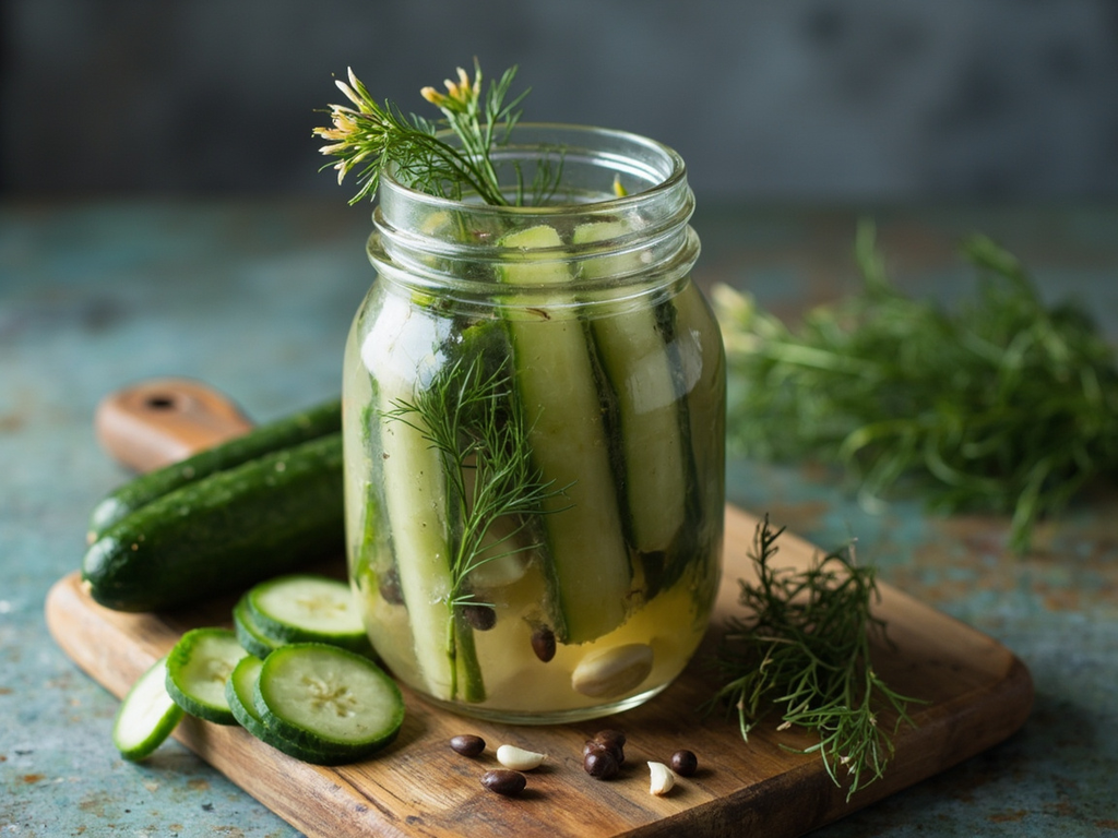 Malossol cucumbers with salt and dill