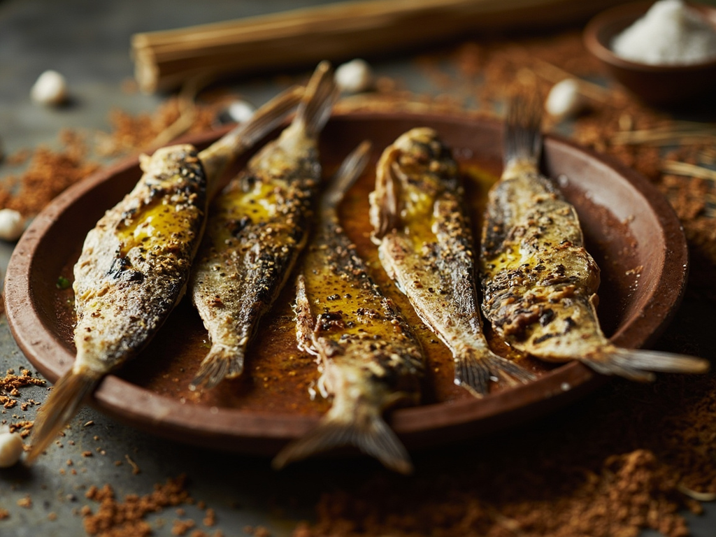 Nūnu wābilu — poisson de marais séché et grillé
