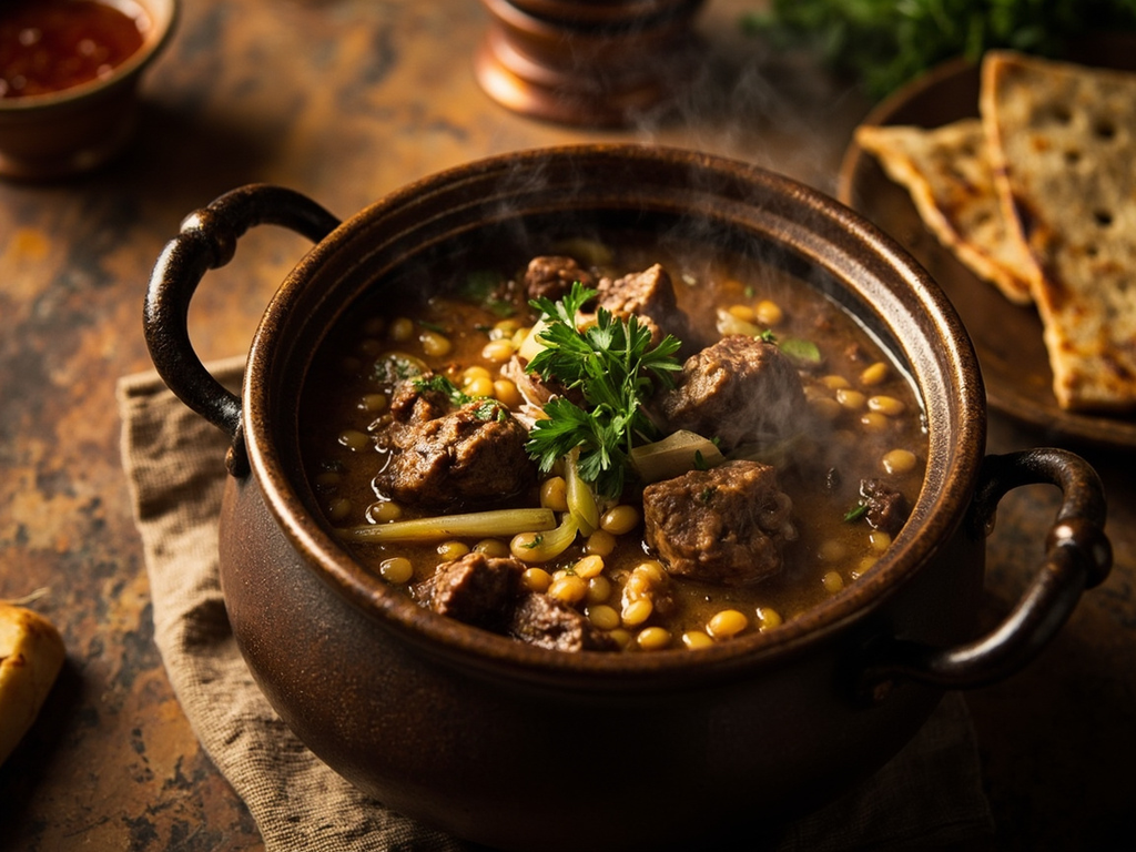 Tuʾu — barley stew with mutton and leeks