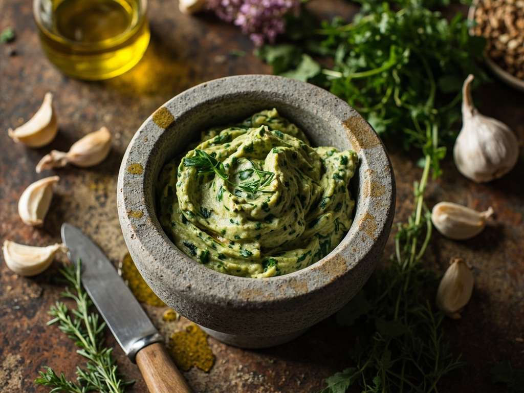 Moretum, pâte de fromage de chèvre à l'ail et aux herbes