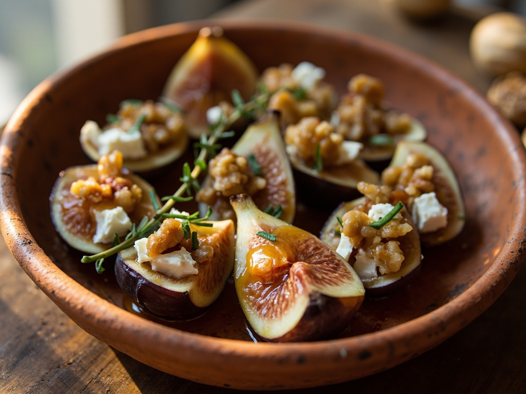 Figues séchées au miel, fromage et thym