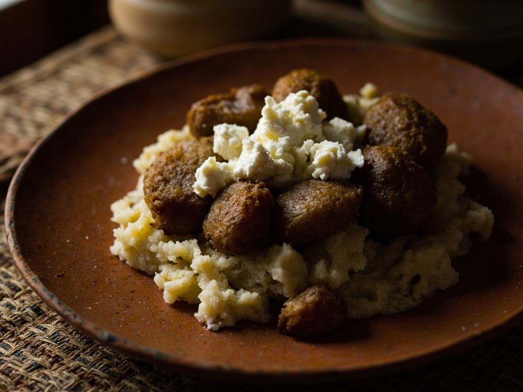 Chuño phuti — rehydrated chuño with fat and fresh cheese