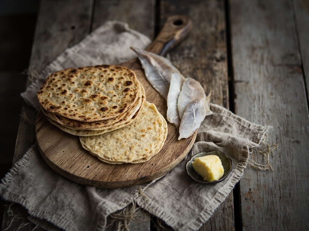 Nestr þingmanna — pain plat d'orge et poisson séché du voyageur