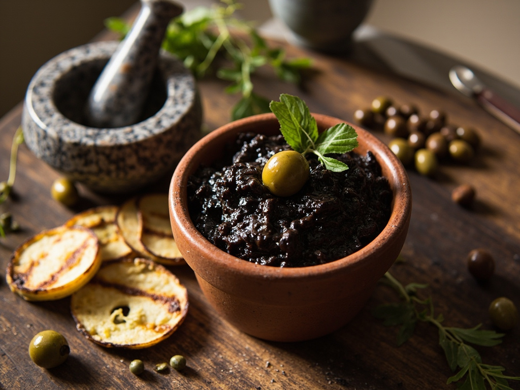 La tapenade noire au mortier