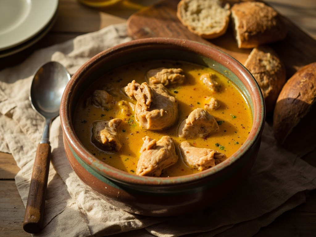 Brouet de chapon au safran et au verjus