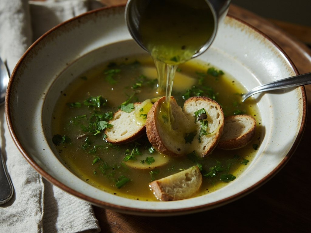 Potage à la santé aux herbes et au pain