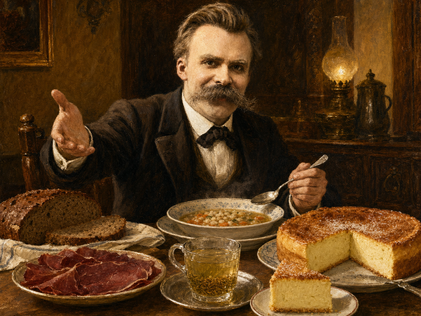Friedrich Nietzsche at the table
