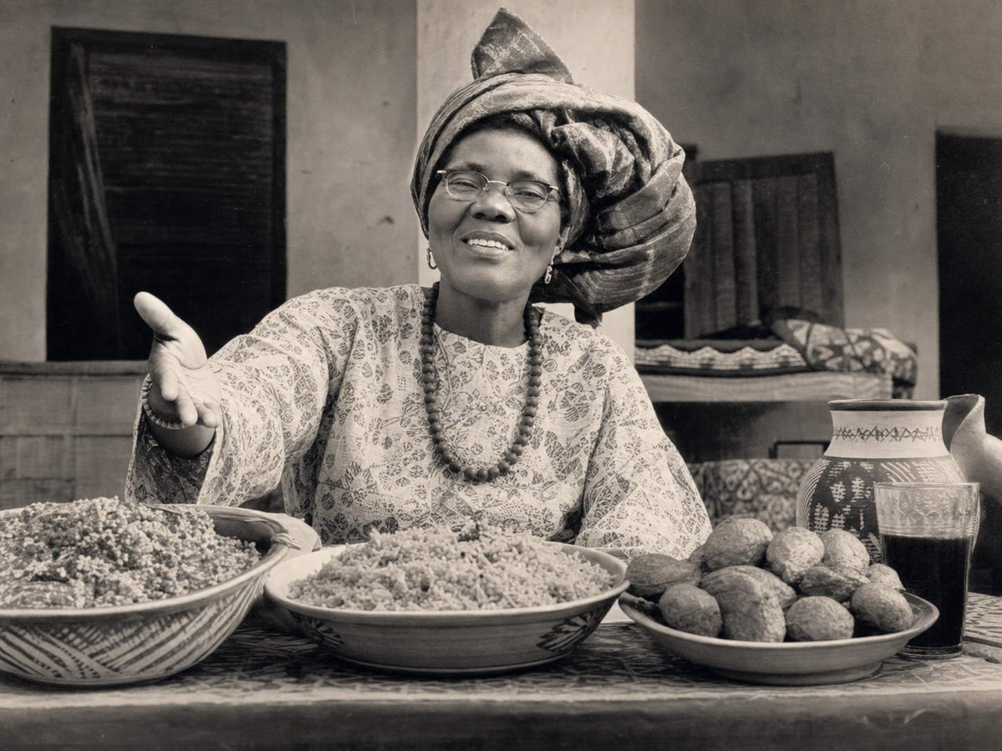 Funmilayo Ransome-Kuti at the table
