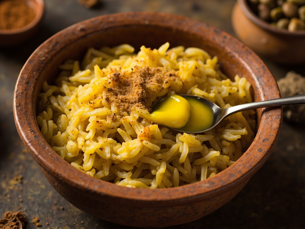 Khichdi de riz et lentilles mungo au ghee et au gingembre
