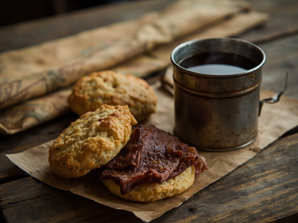 Bivouac Ration: Hardtack, Dried Beef, and Camp Tea