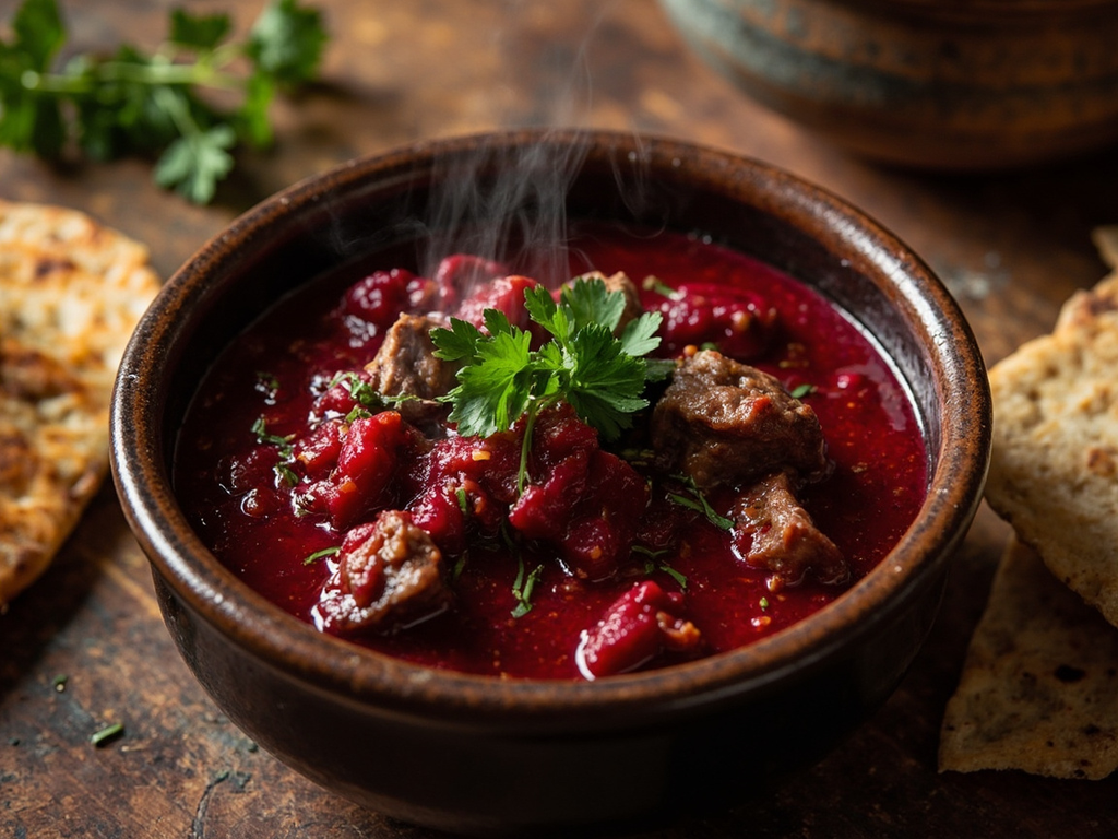 Tuh'u — Lamb Stew with Beetroot, Leek, and Garlic
