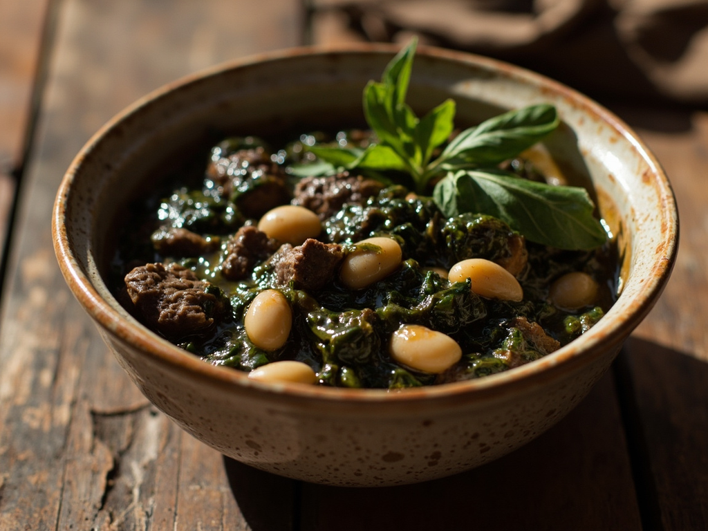 Bkaila with Confit Spinach and White Beans