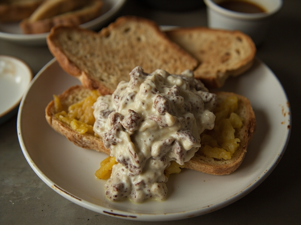 Bœuf séché à la crème sur toast (S.O.S. de la Navy)