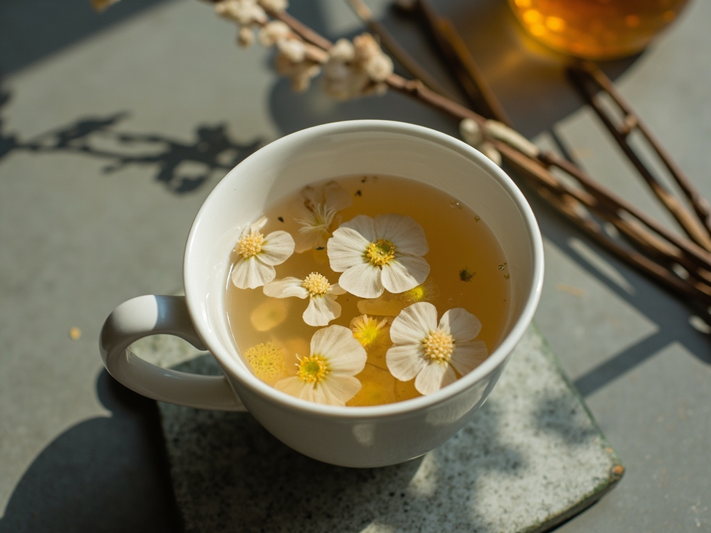 Infusion claire de fleur d'osmanthe et de feuille de saule