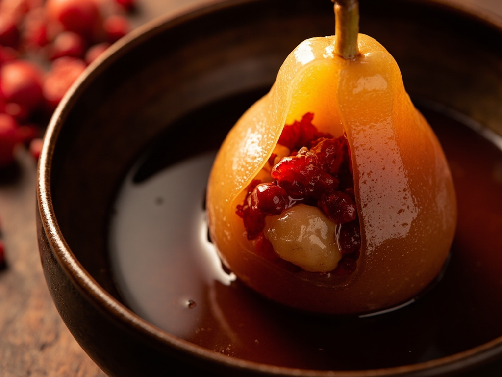 Poire des neiges au sucre candi et baies de goji