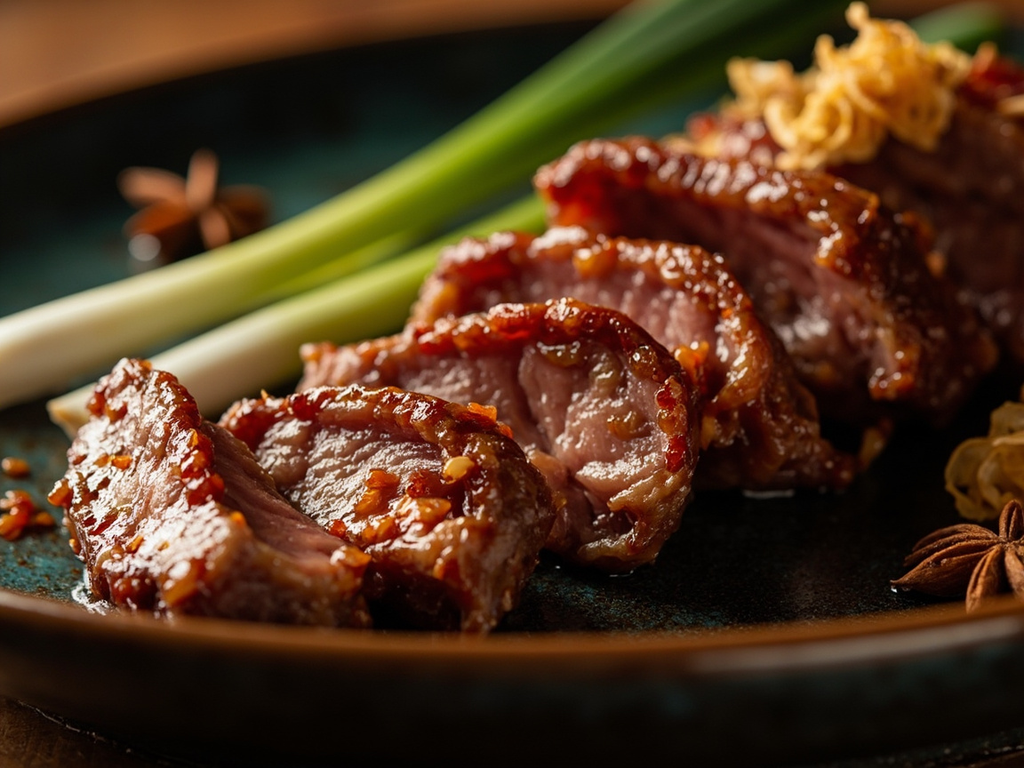 Venaison rôtie laquée à la pâte de soja (酱烧鹿肉, jiàngshāo lùròu)