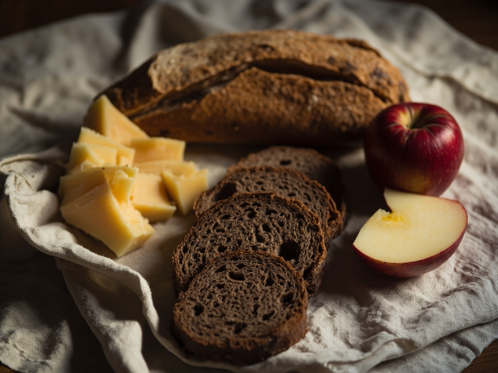 Archer's Snack: Dark Bread, Hard Cheese, and Apple
