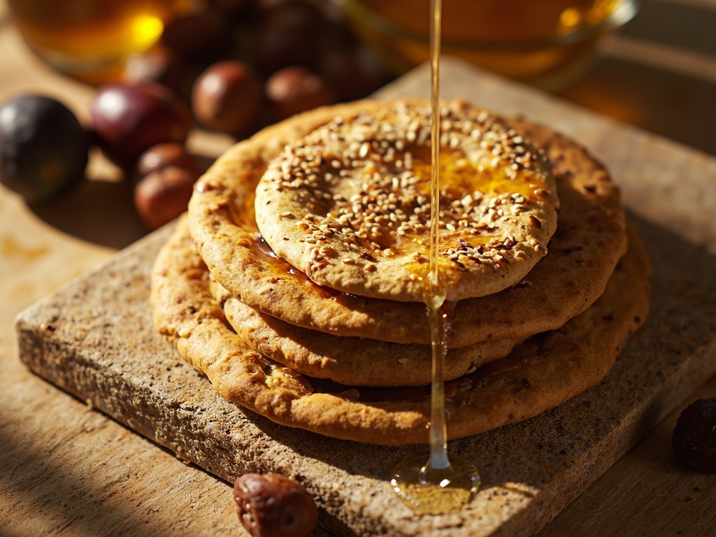 Pain-galette d'orge au sésame et au miel (ta-hedj)