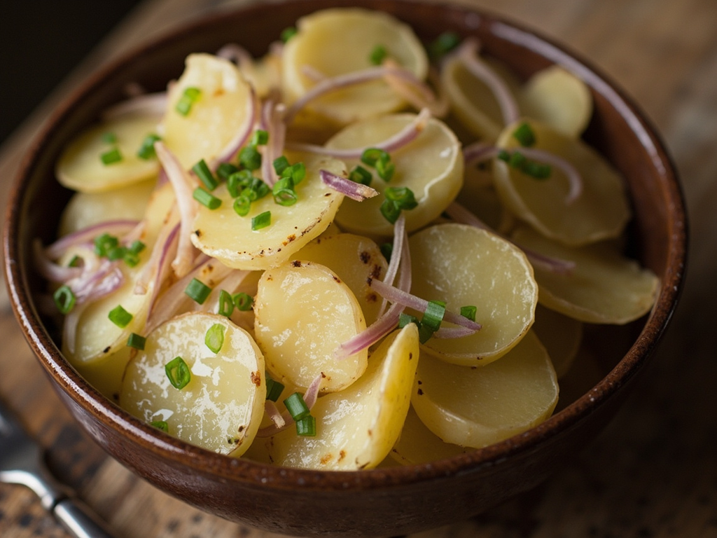Schwäbischer Kartoffelsalat — salade de pommes de terre souabe au bouillon