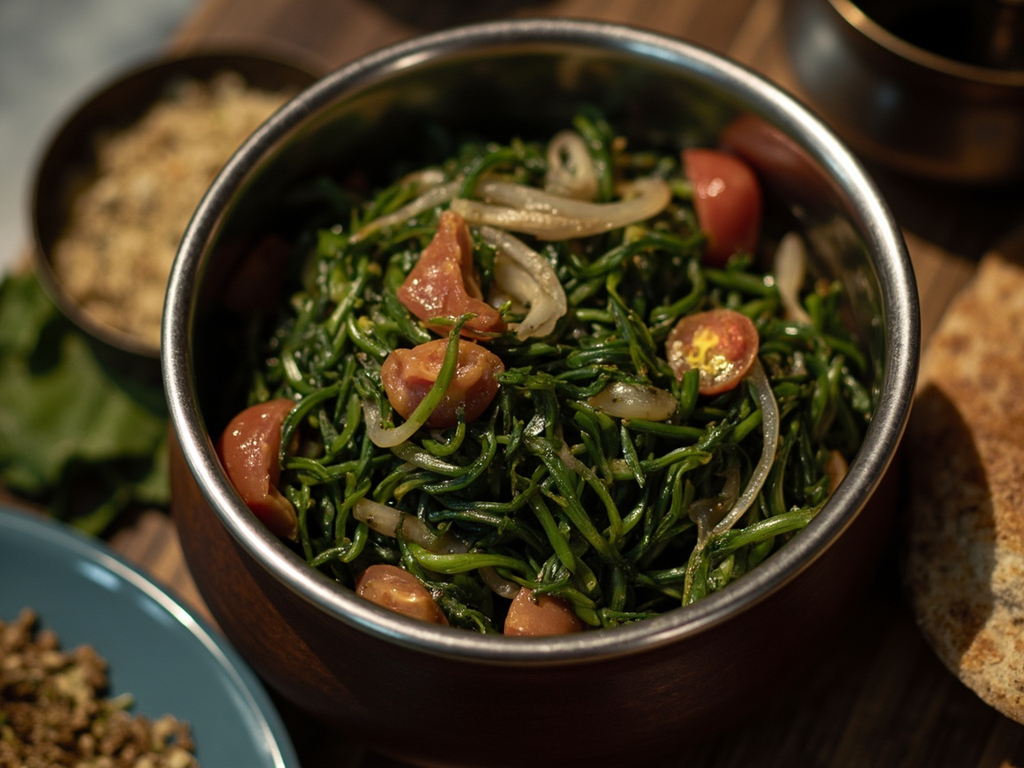 Dek mar sukuma — sautéed sukuma wiki with onions