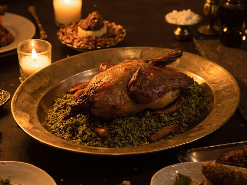 Hamam mahshi — pigeon farci au freekeh, fin de campagne