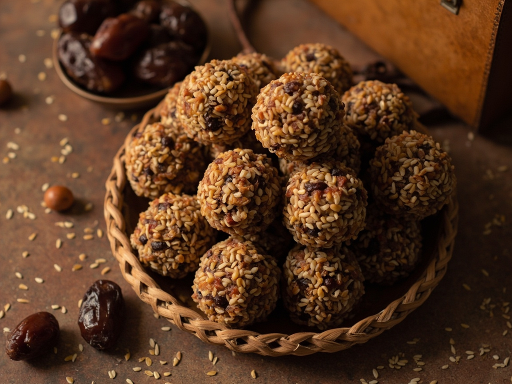 Boules de dattes au sésame pour la besace