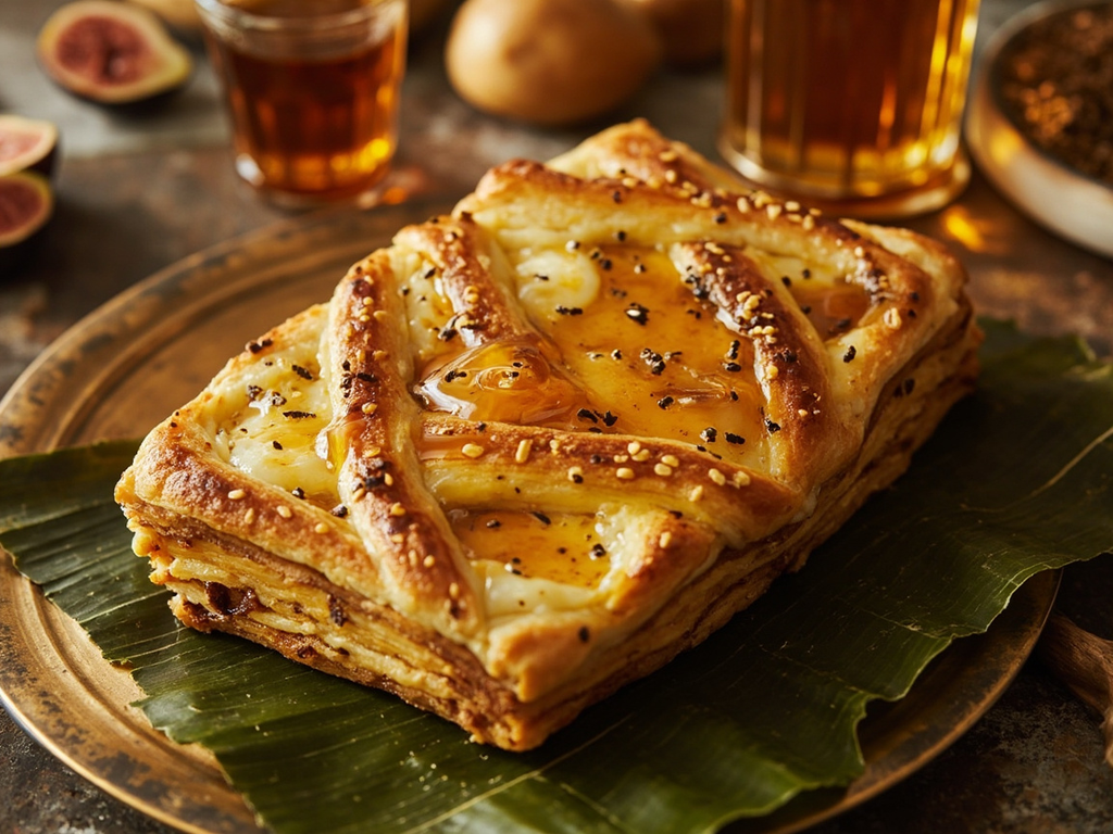 Plakous with Honey, Fresh Cheese and Sesame