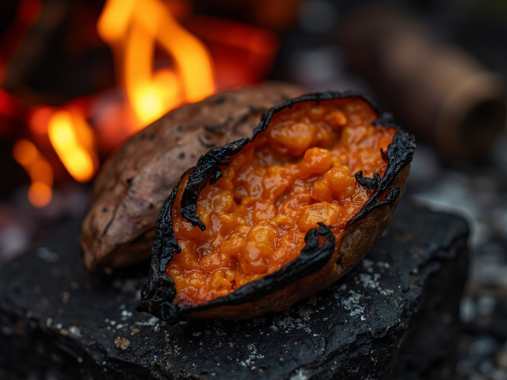 Kumara braisée sous la cendre