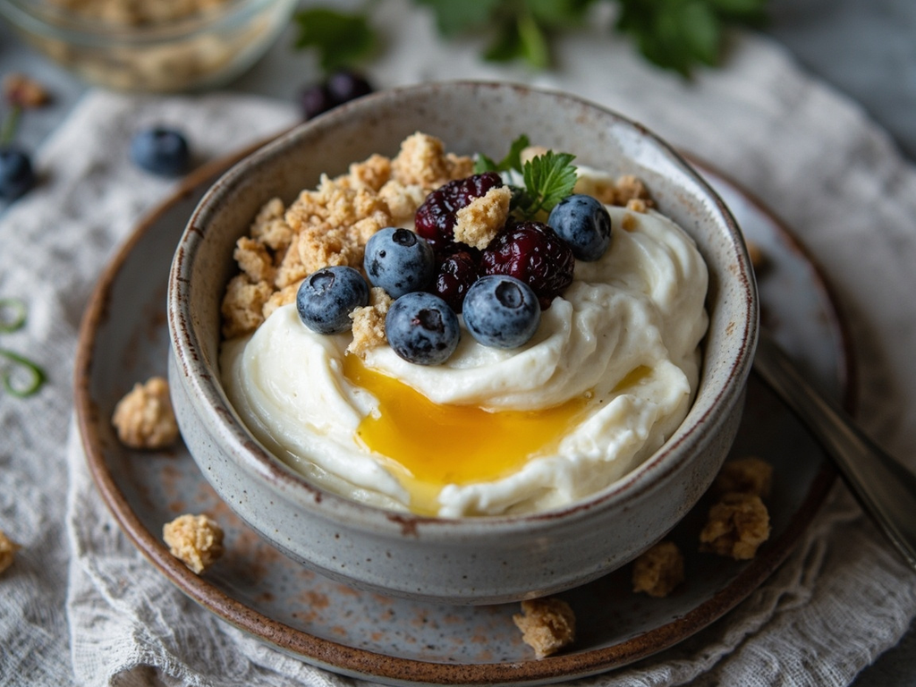 Skyr með hunangi ok berjum — skyr au miel et aux baies