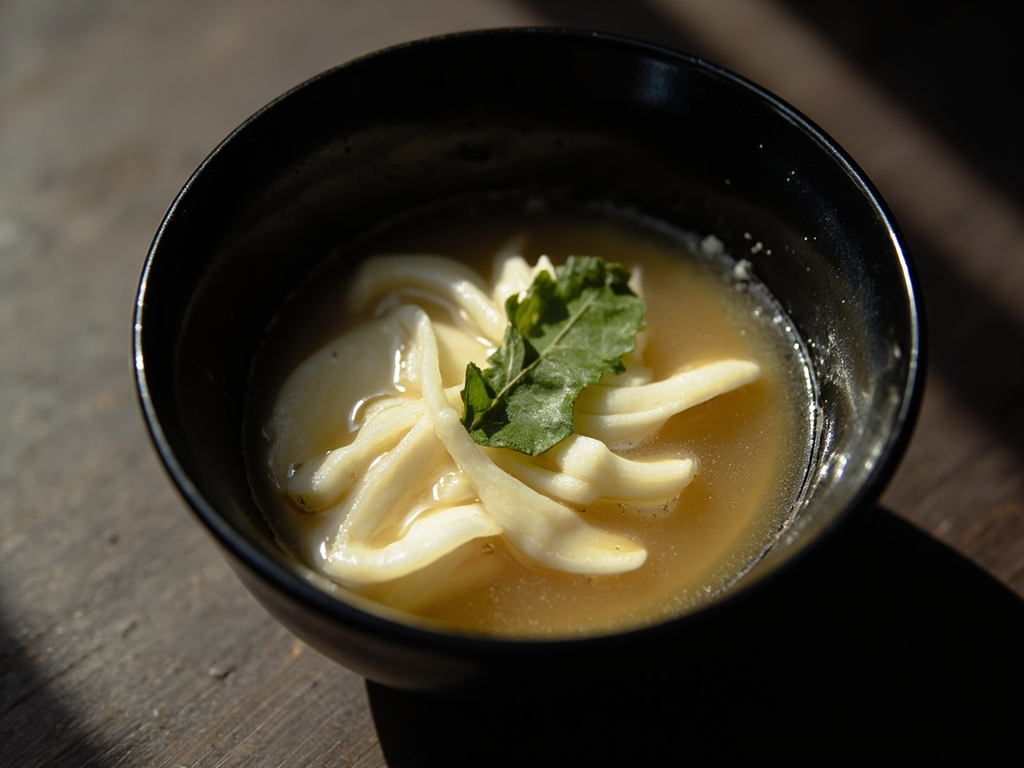 Seasonal Atsumono — clear soup with dried fish and vegetables