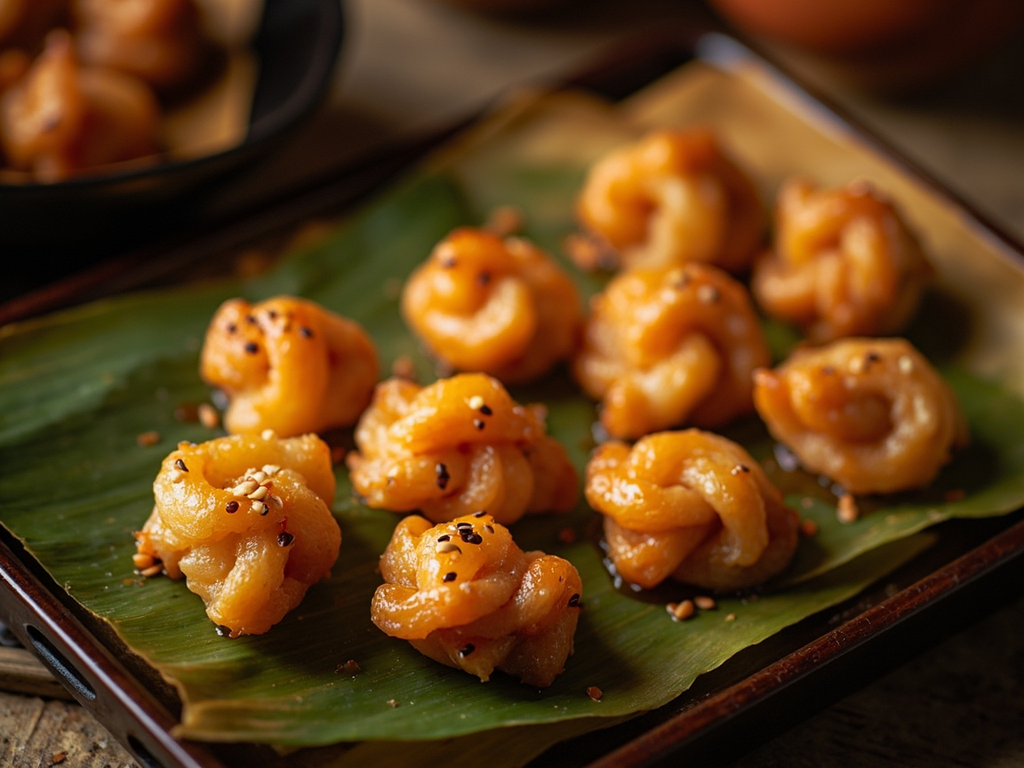 Karakudamono — rice fritters with vine syrup