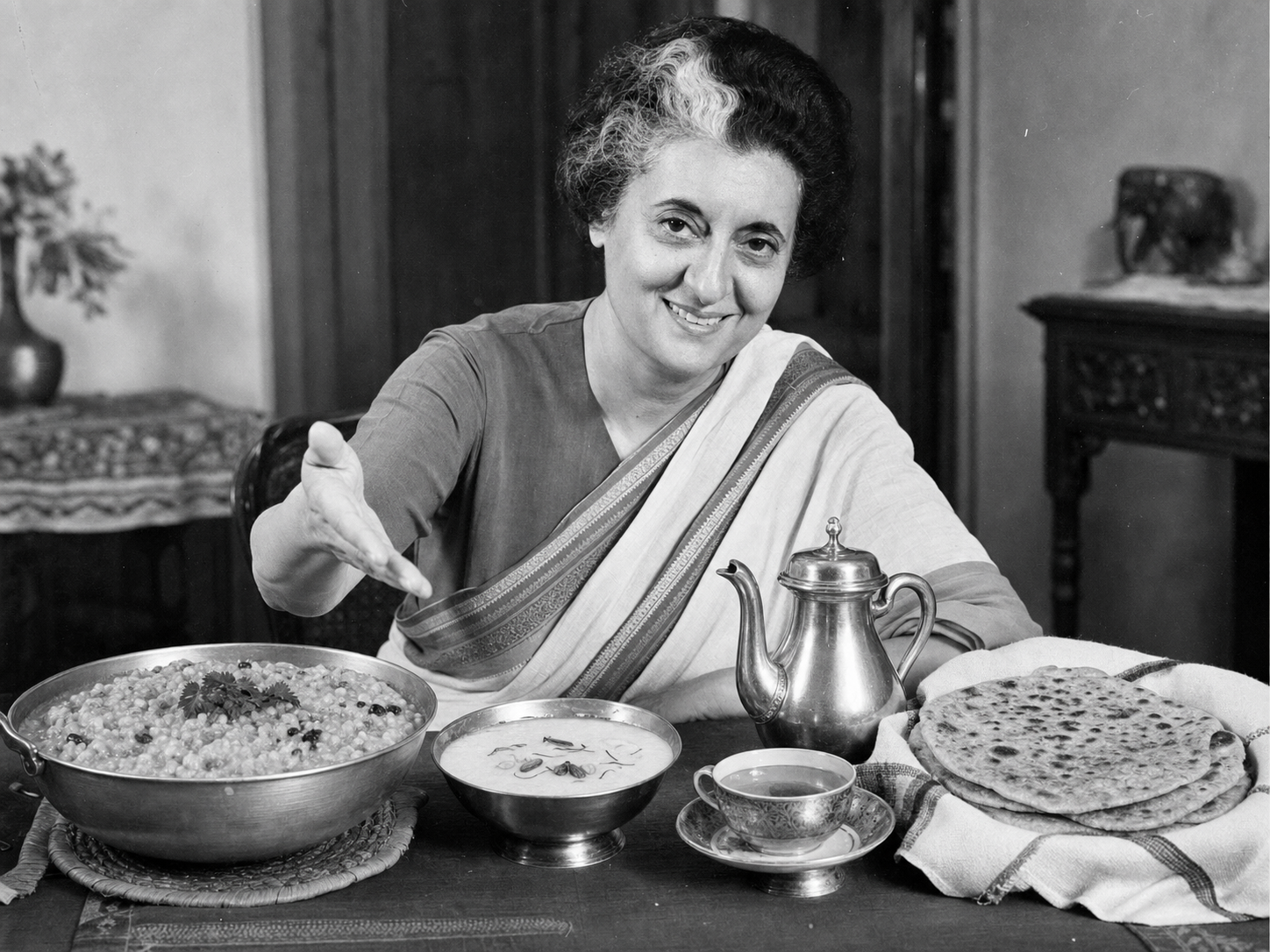 Indira Gandhi à table