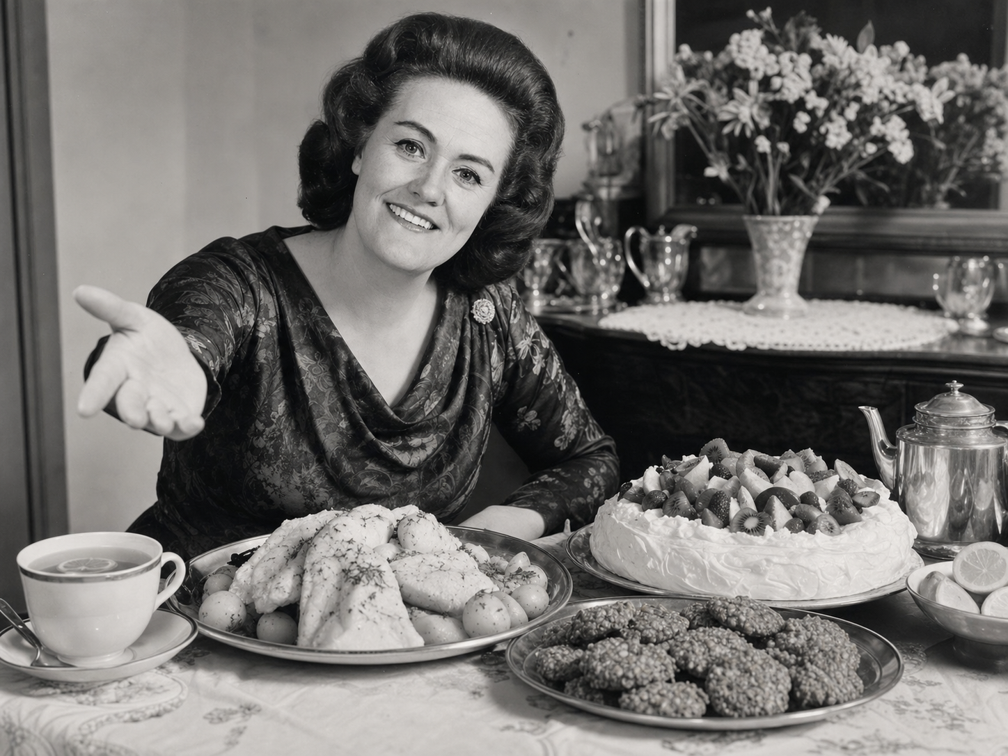 Joan Sutherland à table