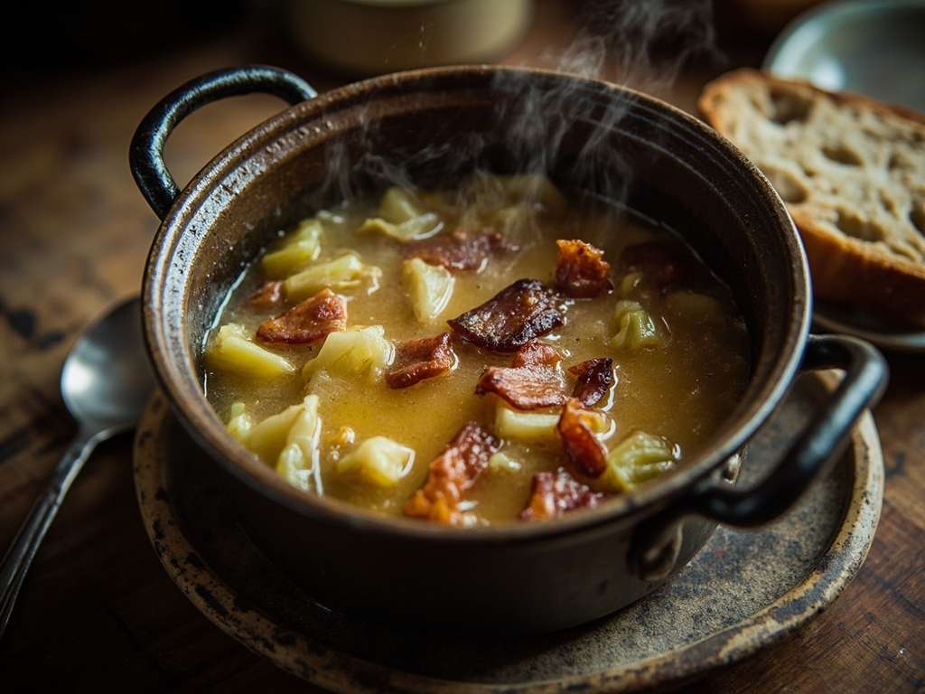 Soupe au lard, choux et pommes de terre
