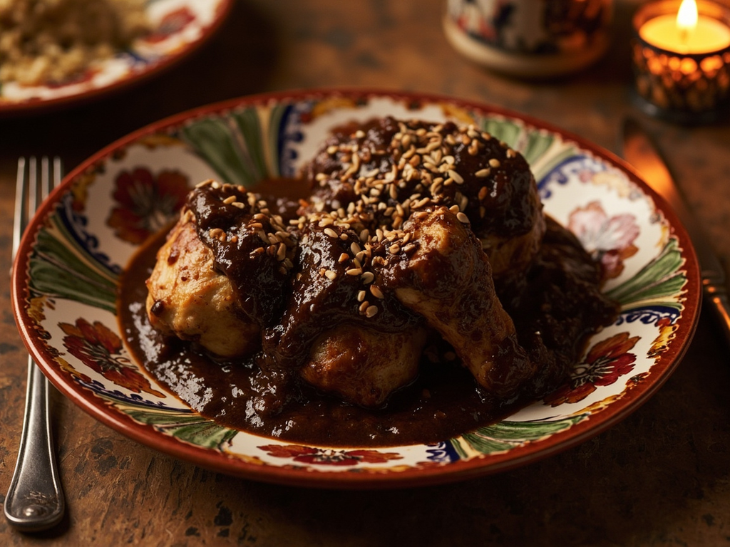 Festive spicy mole, chili and cacao sauce