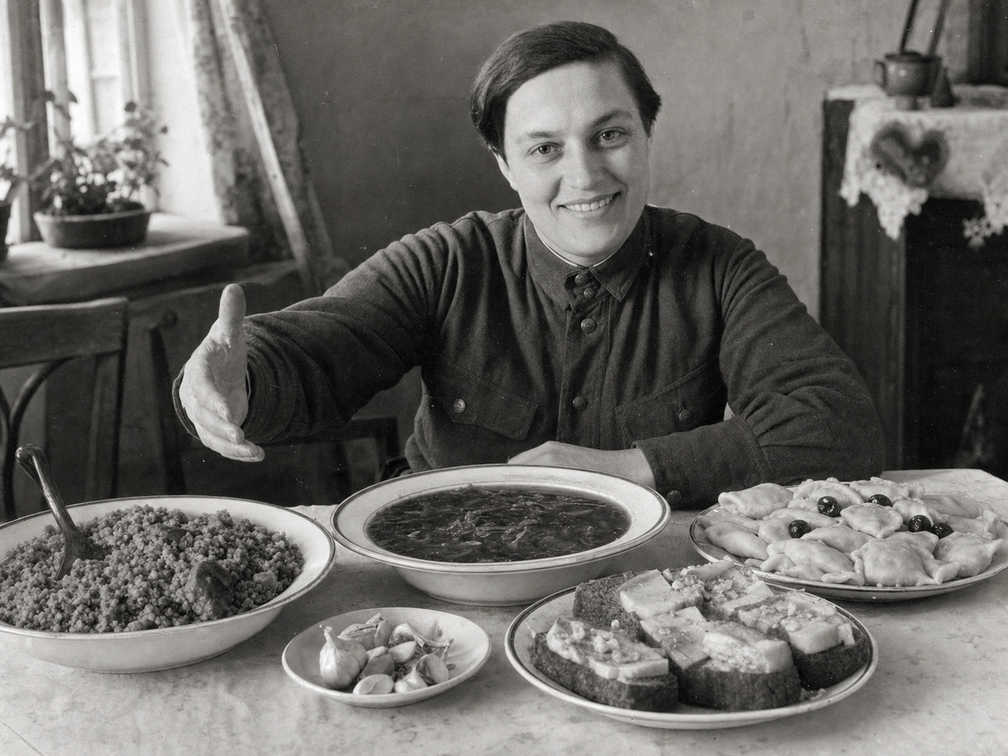 Lyudmila Pavlichenko at the table