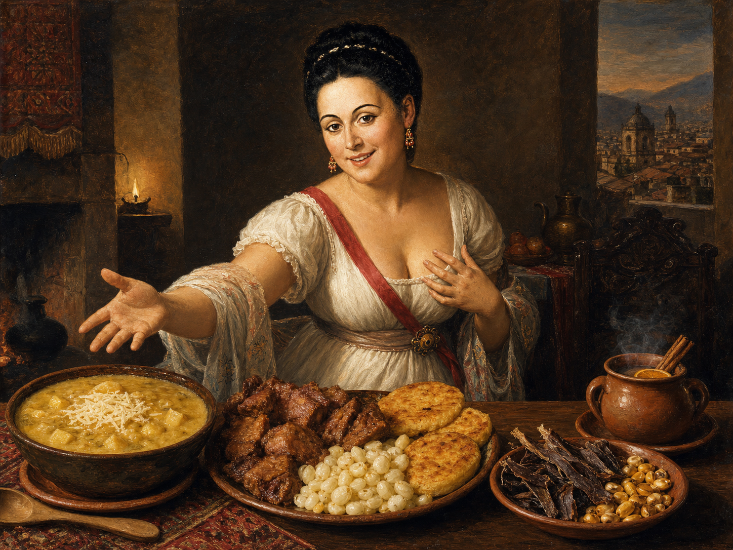 Manuela Sáenz at the table