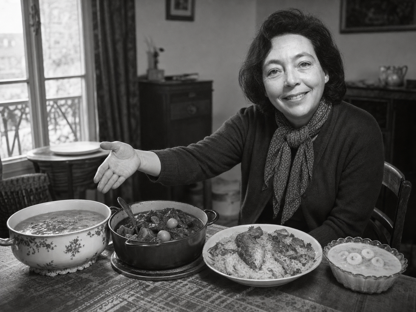 Marguerite Duras at the table