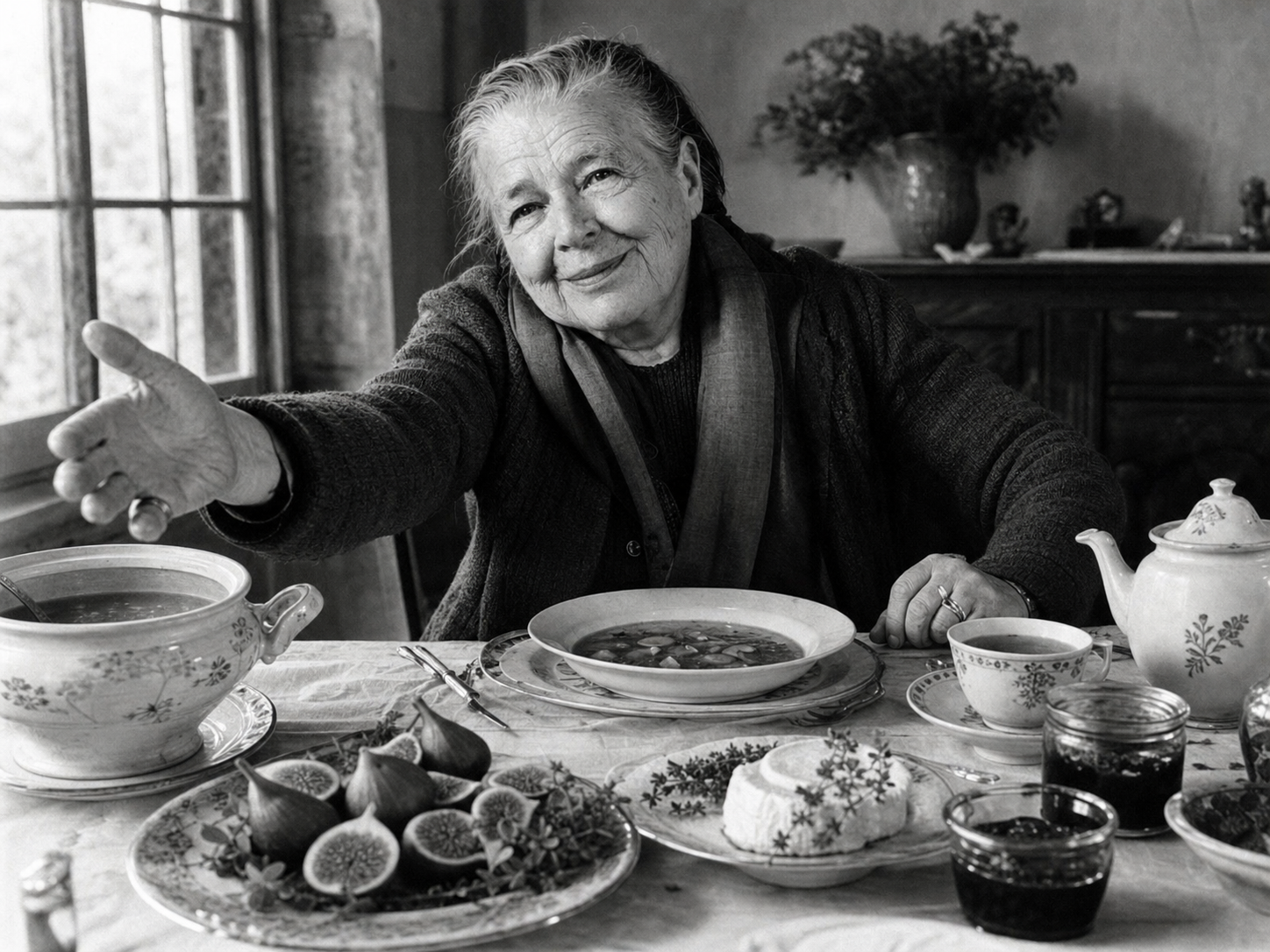 Marguerite Yourcenar at the table