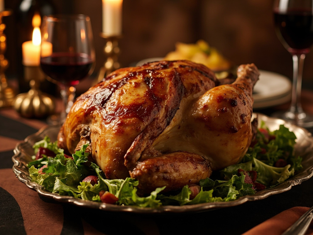Spit-roasted capon larded with bacon