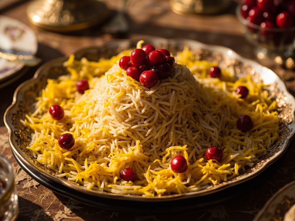 Zereshk polo (rice with barberries and saffron)