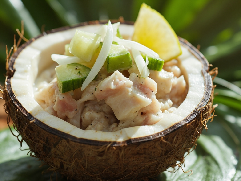 Ika curé à l'eau de mer et au lait de coco