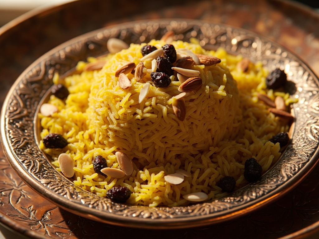 Saffron Pilaf with Almonds and Currants