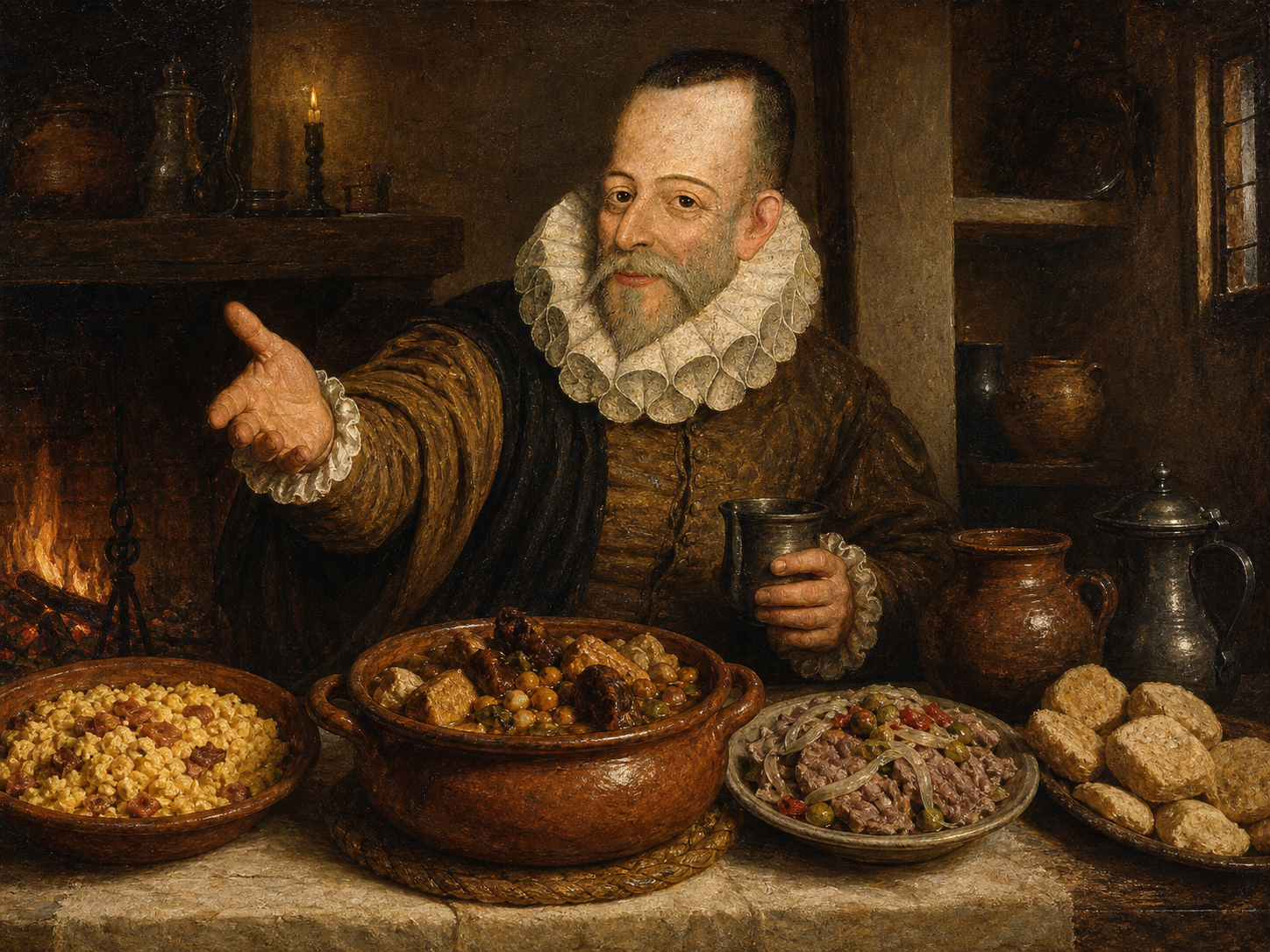 Miguel de Cervantes at the table