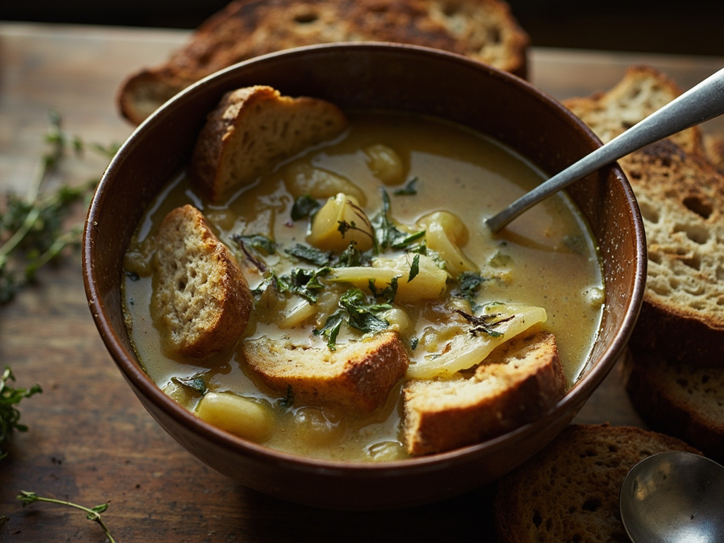 Potage de santé aux herbes et au pain