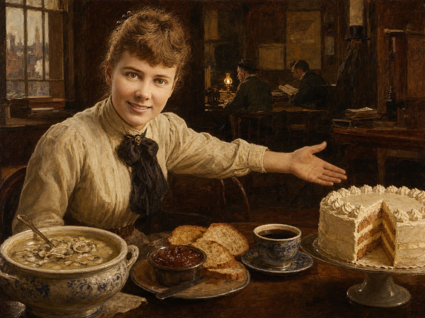 Nellie Bly at the table