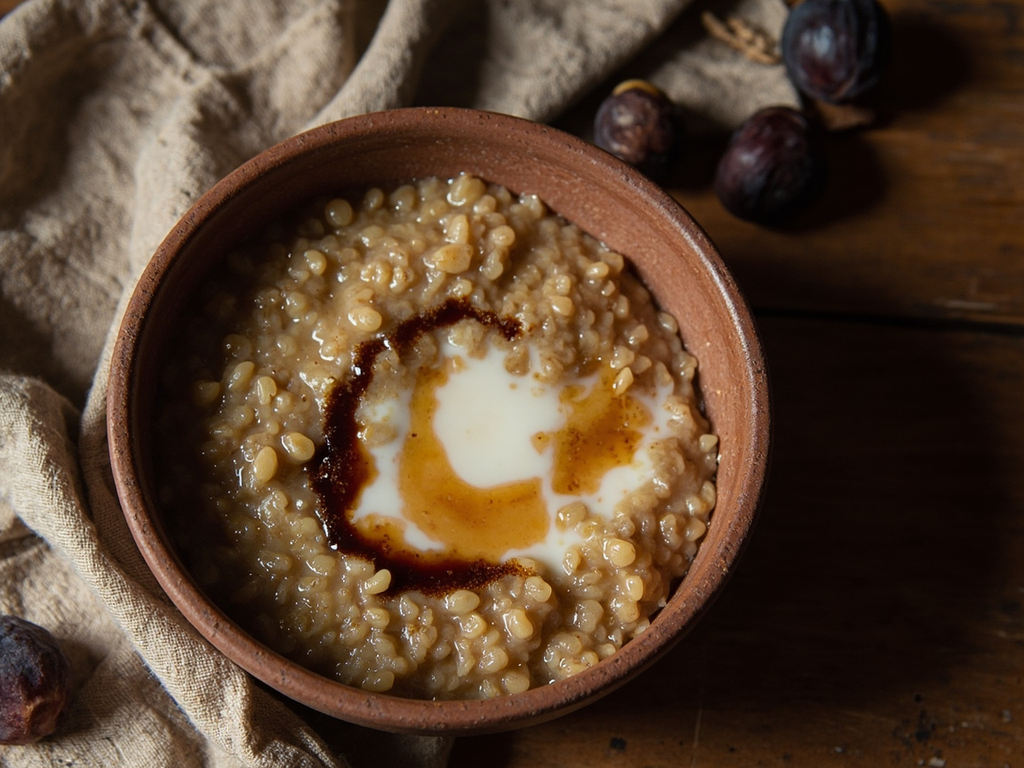 Barley Porridge with Curdled Milk and Date Syrup